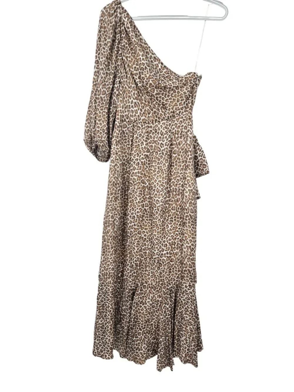 J. Crew One Shoulder Ruffle Hem Maxi Dress In Leopard Women's Size 2 NEW Preppy